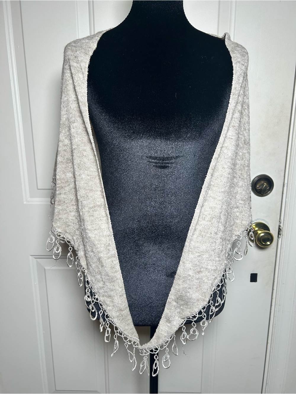 Light Gray Fringe Knit Wrap Shawl -  Women Accessories Scarves & Wraps